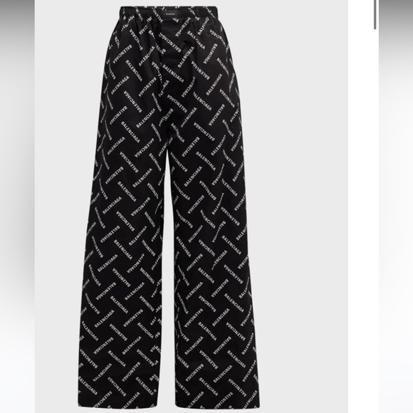 Balenciaga Pants - Balenciaga logo repeat pajama pants- size 44